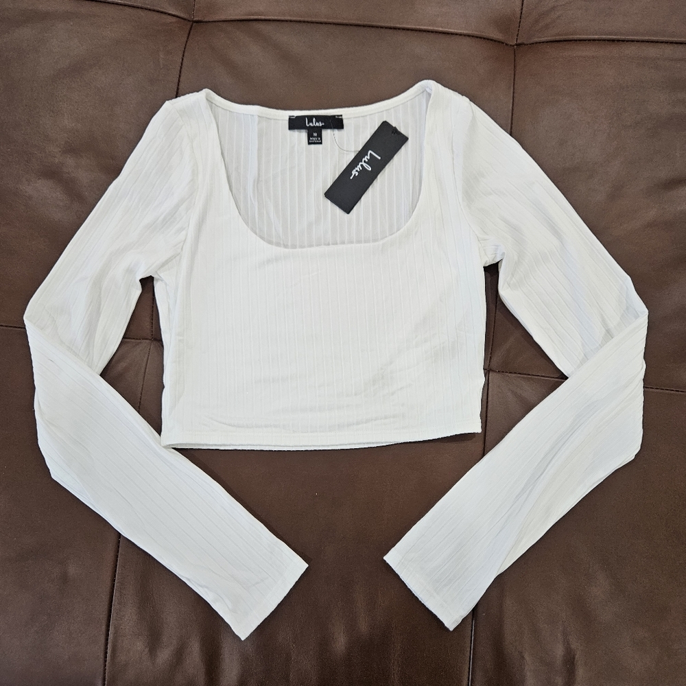 NWT Lulus Ivory Crop Long Sleeve Square Neck Medium